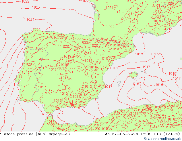 Surface pressure Arpege-eu Mo 27.05.2024 12 UTC