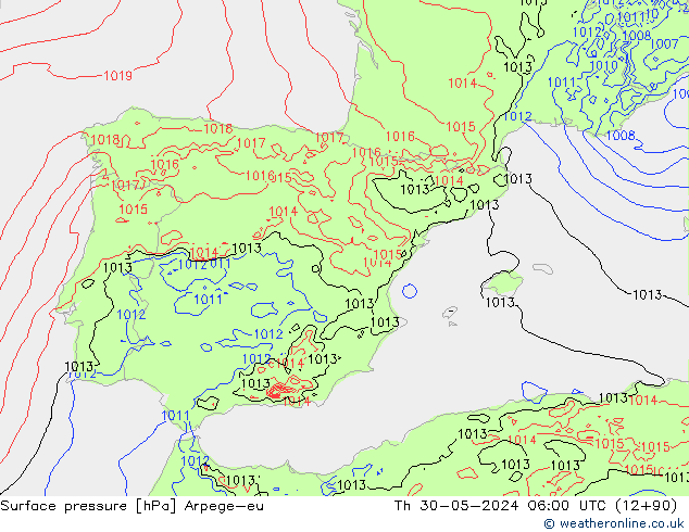 pressão do solo Arpege-eu Qui 30.05.2024 06 UTC