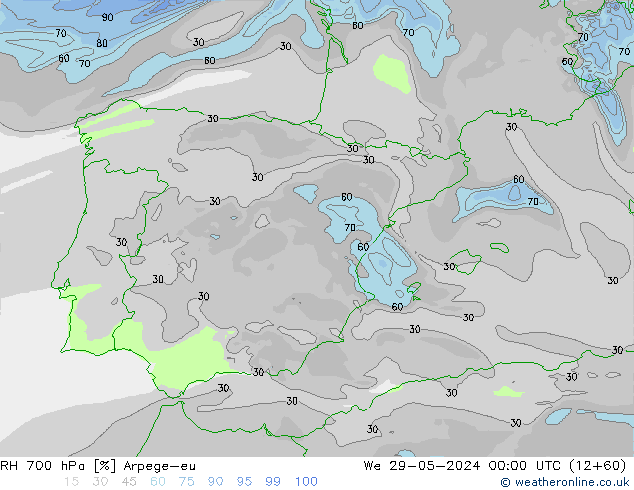 RH 700 hPa Arpege-eu We 29.05.2024 00 UTC