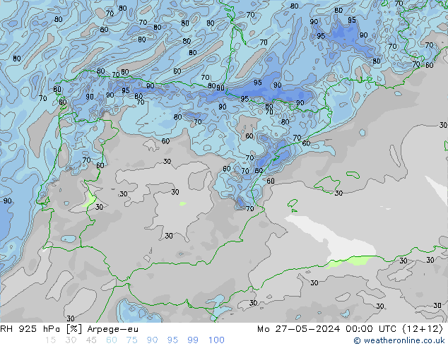 925 hPa Nispi Nem Arpege-eu Pzt 27.05.2024 00 UTC