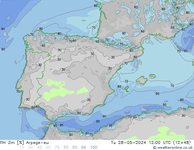 RH 2m Arpege-eu wto. 28.05.2024 12 UTC