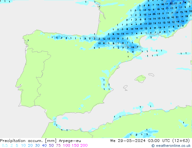 Precipitation accum. Arpege-eu We 29.05.2024 03 UTC