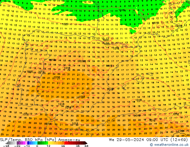 SLP/Temp. 850 hPa Arpege-eu We 29.05.2024 09 UTC