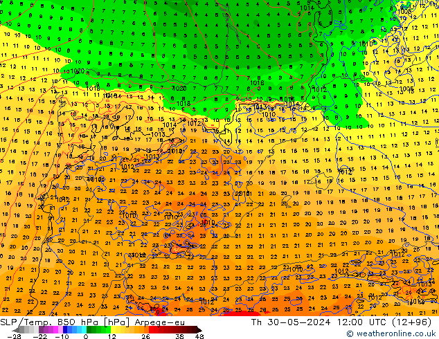 SLP/Temp. 850 hPa Arpege-eu jeu 30.05.2024 12 UTC