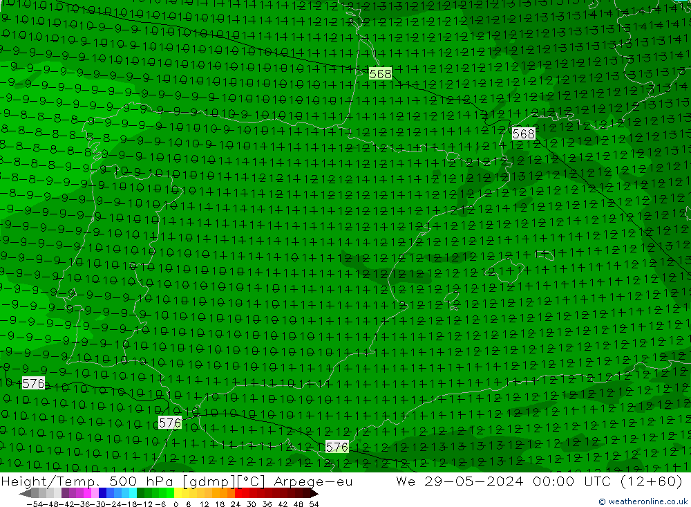 Height/Temp. 500 hPa Arpege-eu We 29.05.2024 00 UTC