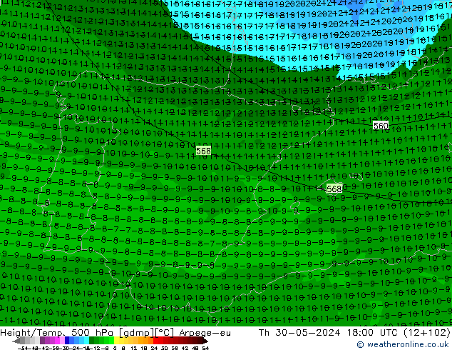 Yükseklik/Sıc. 500 hPa Arpege-eu Per 30.05.2024 18 UTC