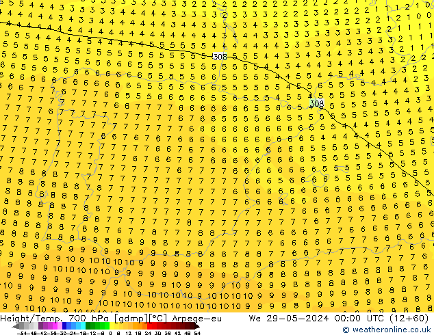 Height/Temp. 700 hPa Arpege-eu We 29.05.2024 00 UTC