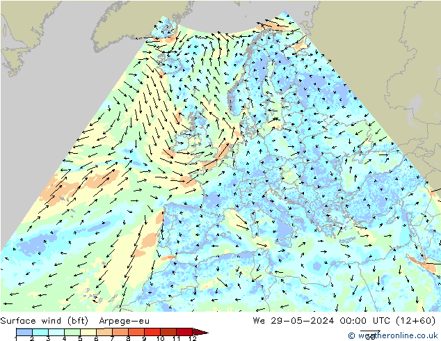 wiatr 10 m (bft) Arpege-eu śro. 29.05.2024 00 UTC