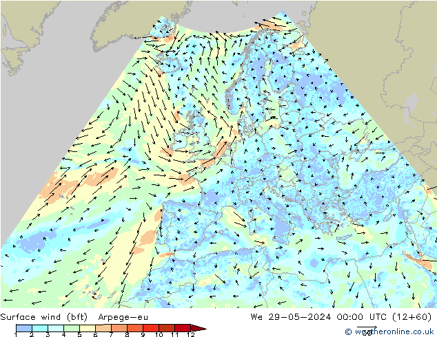 Rüzgar 10 m (bft) Arpege-eu Çar 29.05.2024 00 UTC