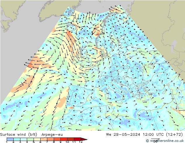 Surface wind (bft) Arpege-eu We 29.05.2024 12 UTC