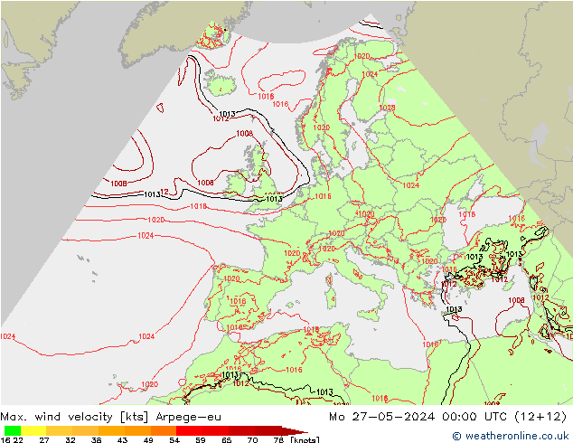 Max. wind snelheid Arpege-eu ma 27.05.2024 00 UTC