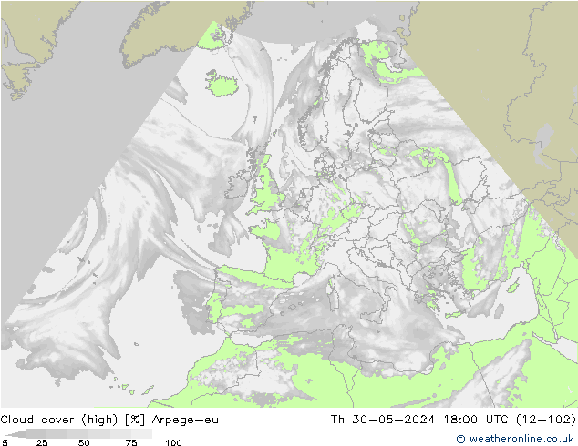 vysoký oblak Arpege-eu Čt 30.05.2024 18 UTC