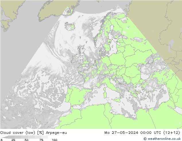 nízká oblaka Arpege-eu Po 27.05.2024 00 UTC