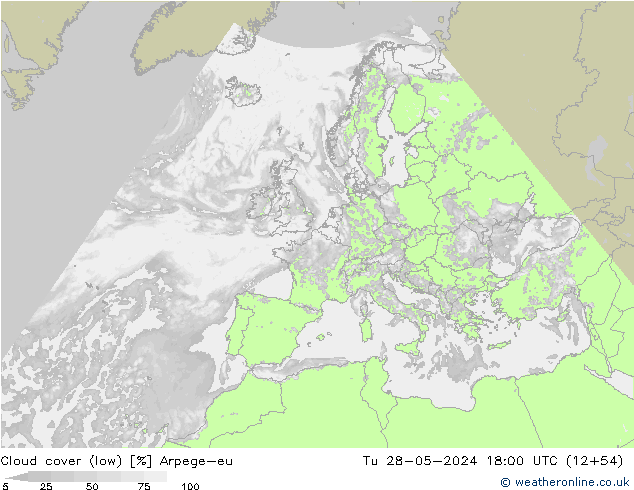 zachmurzenie (niskie) Arpege-eu wto. 28.05.2024 18 UTC