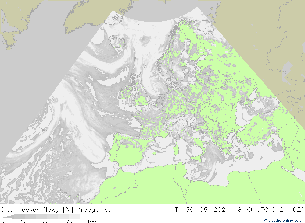 Bewolking (Laag) Arpege-eu do 30.05.2024 18 UTC