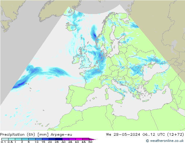 Precipitation (6h) Arpege-eu We 29.05.2024 12 UTC