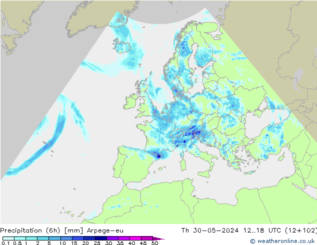 Precipitation (6h) Arpege-eu Th 30.05.2024 18 UTC