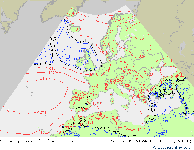 Surface pressure Arpege-eu Su 26.05.2024 18 UTC