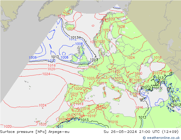 Atmosférický tlak Arpege-eu Ne 26.05.2024 21 UTC