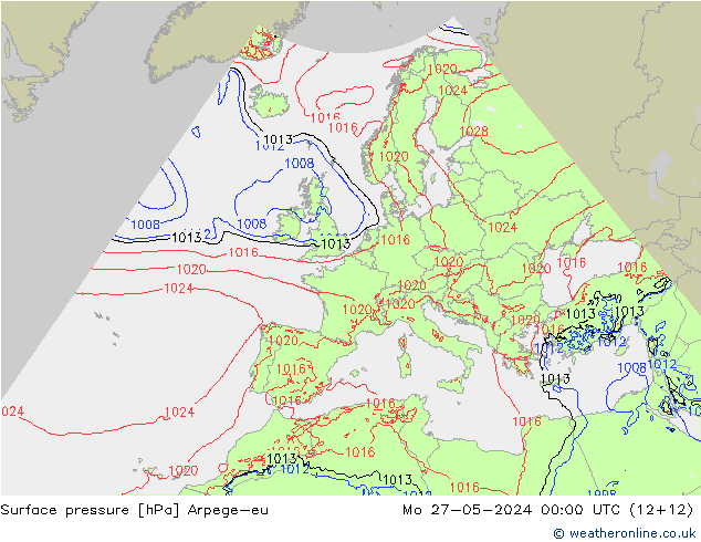 Surface pressure Arpege-eu Mo 27.05.2024 00 UTC