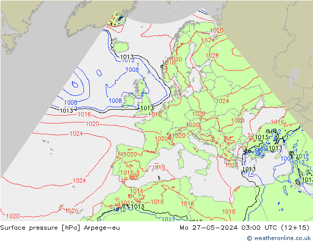 Surface pressure Arpege-eu Mo 27.05.2024 03 UTC