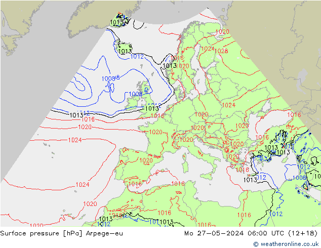 Pressione al suolo Arpege-eu lun 27.05.2024 06 UTC