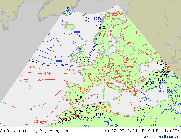 Surface pressure Arpege-eu Mo 27.05.2024 15 UTC