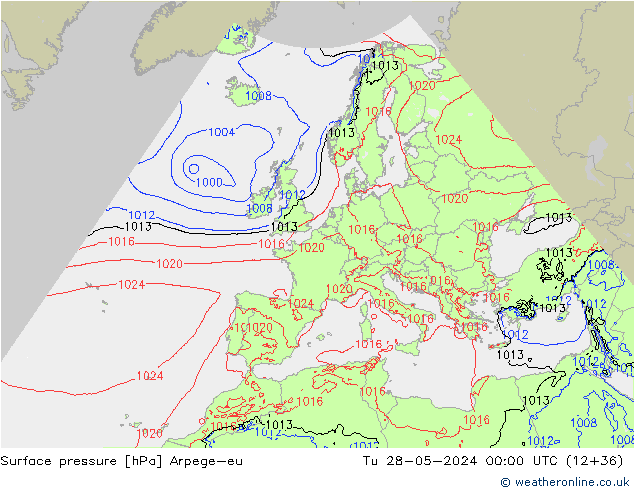 Surface pressure Arpege-eu Tu 28.05.2024 00 UTC