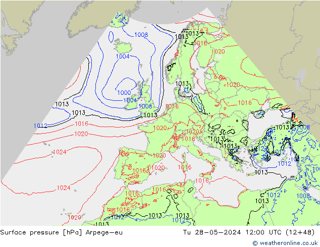 Presión superficial Arpege-eu mar 28.05.2024 12 UTC