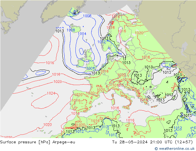 Surface pressure Arpege-eu Tu 28.05.2024 21 UTC