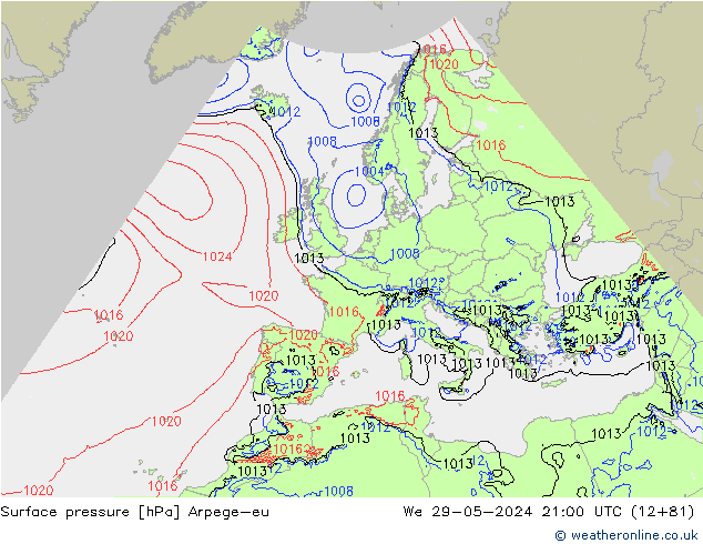 Surface pressure Arpege-eu We 29.05.2024 21 UTC