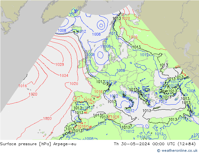 Pressione al suolo Arpege-eu gio 30.05.2024 00 UTC