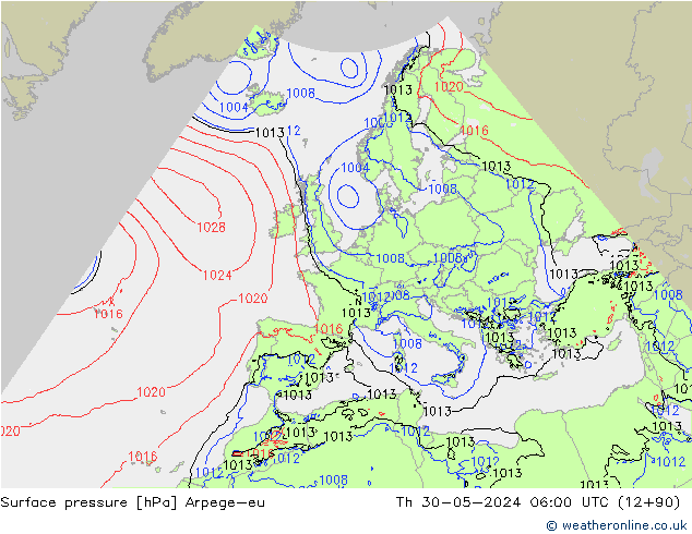 Surface pressure Arpege-eu Th 30.05.2024 06 UTC