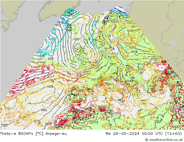 Theta-e 850hPa Arpege-eu wo 29.05.2024 00 UTC