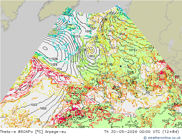 Theta-e 850hPa Arpege-eu  30.05.2024 00 UTC