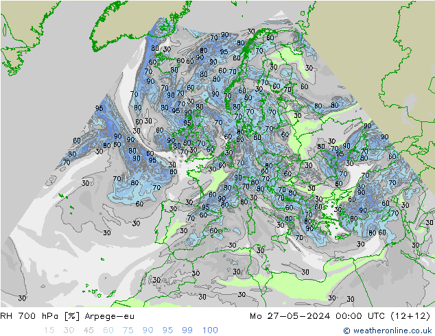 RH 700 hPa Arpege-eu Po 27.05.2024 00 UTC