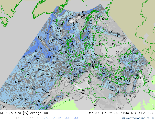 RH 925 hPa Arpege-eu lun 27.05.2024 00 UTC