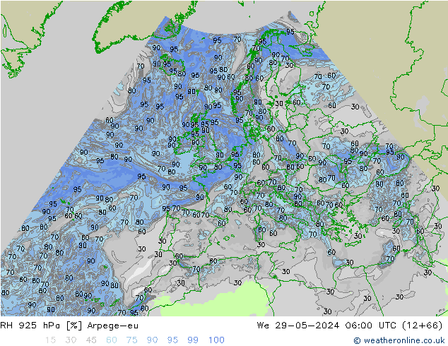 RH 925 hPa Arpege-eu We 29.05.2024 06 UTC