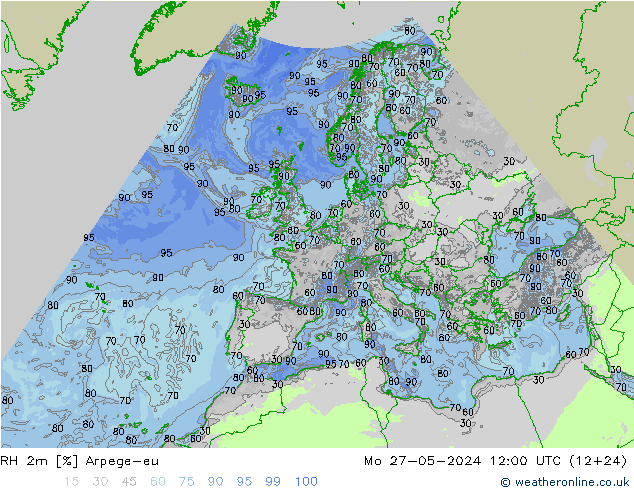 Humedad rel. 2m Arpege-eu lun 27.05.2024 12 UTC