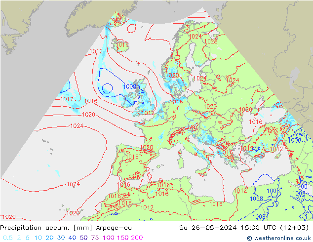 Toplam Yağış Arpege-eu Paz 26.05.2024 15 UTC