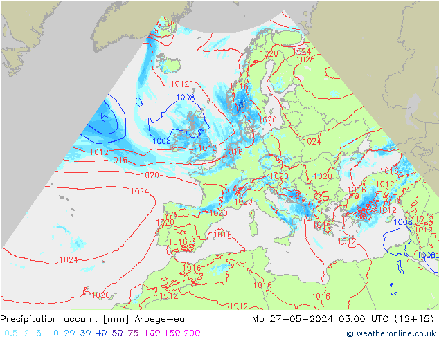 Precipitation accum. Arpege-eu  27.05.2024 03 UTC