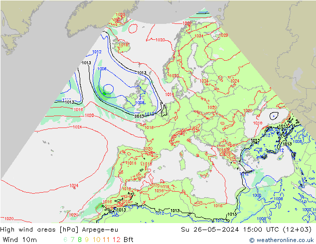 High wind areas Arpege-eu Вс 26.05.2024 15 UTC