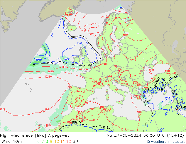 High wind areas Arpege-eu Po 27.05.2024 00 UTC