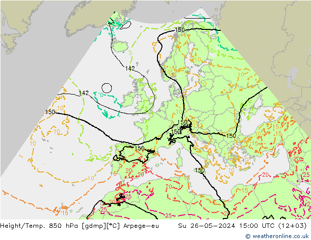 Hoogte/Temp. 850 hPa Arpege-eu zo 26.05.2024 15 UTC