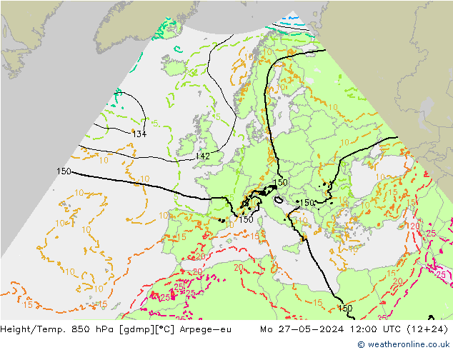 Height/Temp. 850 hPa Arpege-eu lun 27.05.2024 12 UTC