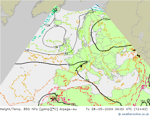 Height/Temp. 850 hPa Arpege-eu Di 28.05.2024 06 UTC