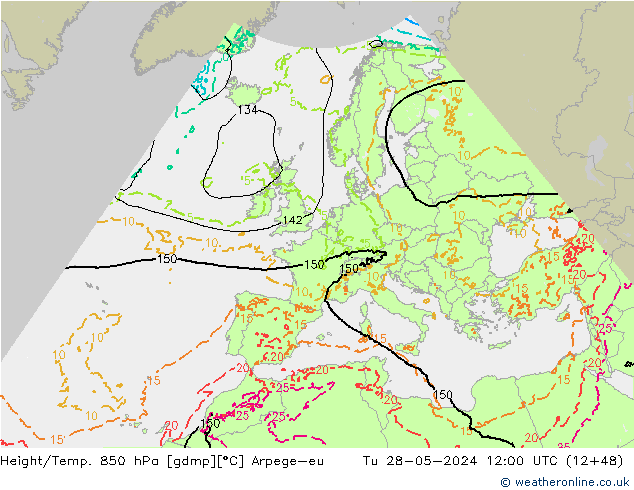 Height/Temp. 850 hPa Arpege-eu Tu 28.05.2024 12 UTC