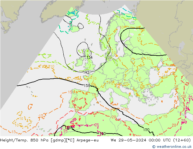 Géop./Temp. 850 hPa Arpege-eu mer 29.05.2024 00 UTC