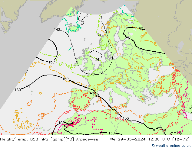 Height/Temp. 850 гПа Arpege-eu ср 29.05.2024 12 UTC