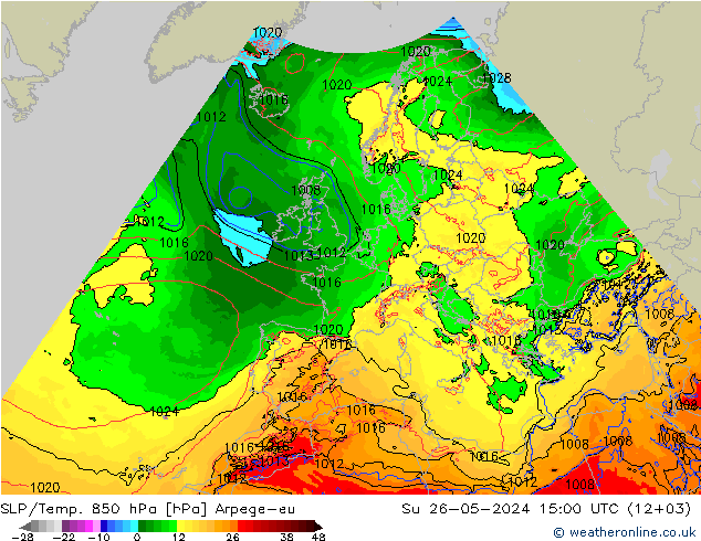 SLP/Temp. 850 hPa Arpege-eu Su 26.05.2024 15 UTC